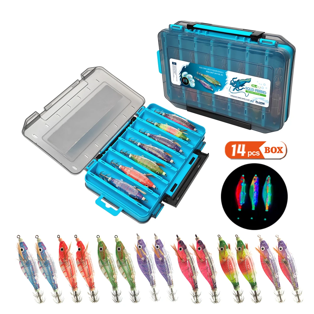 Plantilla de calamar luminosa, anzuelo de madera de alta gama, 14 piezas, #2,0, 85mm, 8,2g - imagen 2