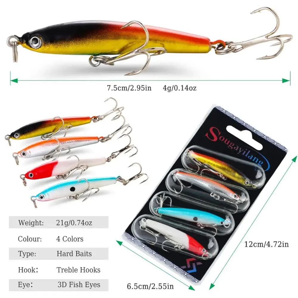Sougayilang-Juego De cebo De Pesca, 4 unidades por lote, anzuelo anticorrosión Wobbler, 3g, 4g, señuelo De Pesca De lubina, aparejos De Pesca De carpa marina - imagen 4