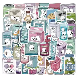 50 Uds Halloween lindo fantasma alimentos bebidas pegatinas de grafiti teléfono guitarra portátil maleta taza pegatina impermeable juguetes para niños