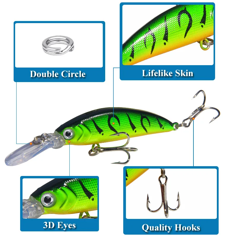 Señuelo de Pesca Minnow 70mm 6g cebo duro flotante Wobbler Jig Bait Crankbait carpa rayas lubina aparejos de Pesca SwimBait - imagen 3