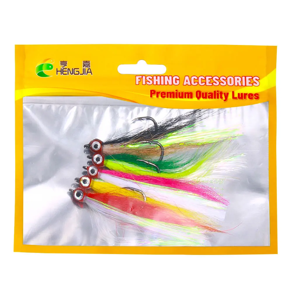 5 uds moscas de pesca con mosca Streamer Bucktail Teasers anzuelo de pesca anzuelos para moscas trucha salmón lubina Señuelos de pesca con mosca herramientas de aparejos de pesca - imagen 4