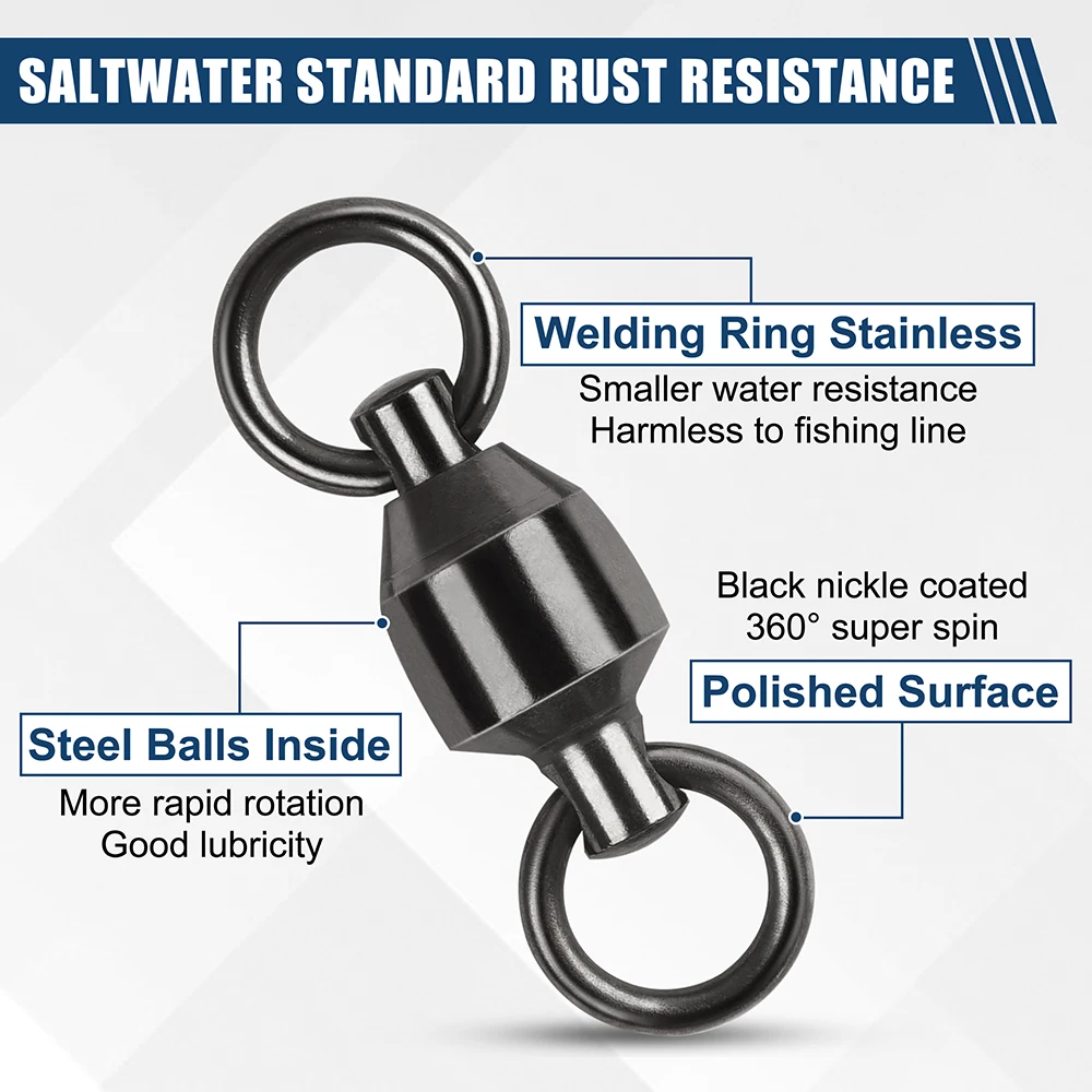 45 Uds. Giratorios de rodamiento de bolas, barril de agua dulce y salada, anillos soldados sólidos de acero inoxidable, conectores de aparejos de pesca - imagen 3