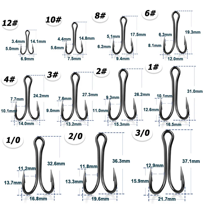 FTK-anzuelos dobles de pesca, 50 Uds., anzuelo clásico negro de acero rico en carbono, anzuelo de gusano afilado con púas, anzuelos de pesca de repuesto, señuelo - imagen 3