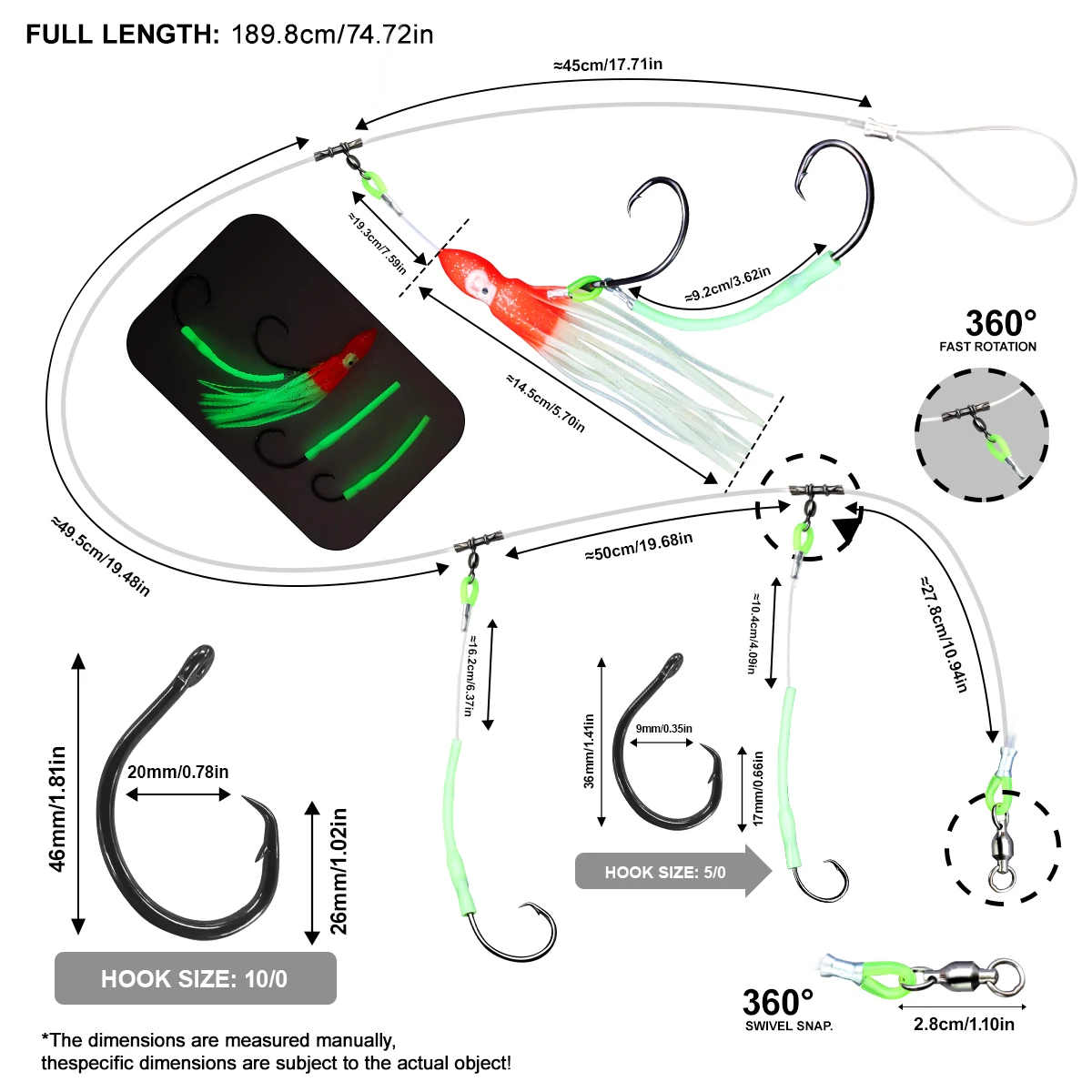ZYZ-aparejos de aguas profundas con 4 anzuelos circulares de alta resistencia, aparejos de cebo de pesca de agua salada para atún, delfín, Marlin, pargo - imagen 4