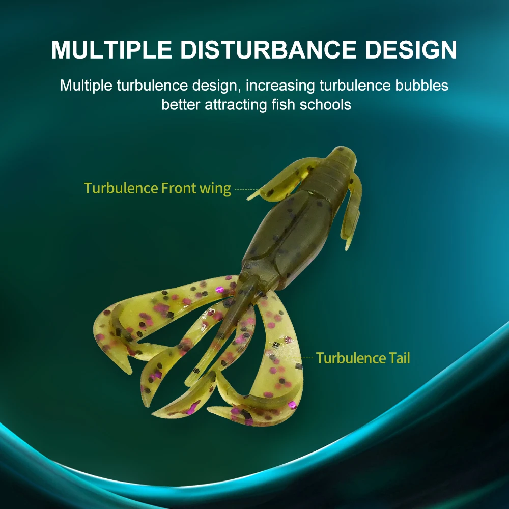 KESFISHIN nuevo señuelo de crawillo pequeño Crazy Flapper 60mm 2g 10 Uds cebo de silicona señuelo de plástico para pesca de Lucio - imagen 4