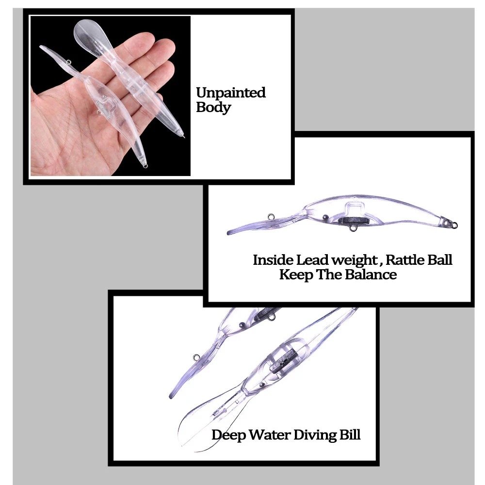 Chan'sHuang-señuelo de pesca Artificial, cebo en blanco sin pintar de 20 piezas, 13,5 cm, 12,8g, flotante, para buceo en aguas profundas, DIY - imagen 5