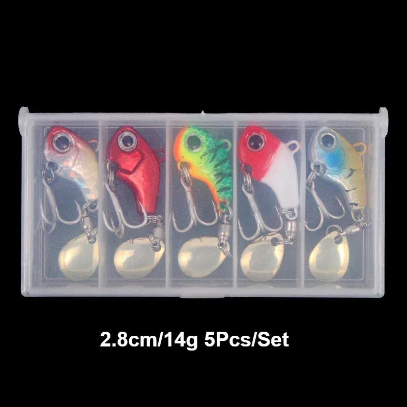 Kit de Señuelos de Pesca de 5 piezas, cebo Artificial VIB de Metal, cuchara giratoria que se hunde, Señuelos de Pesca, plantillas, aparejos de pesca - imagen 5