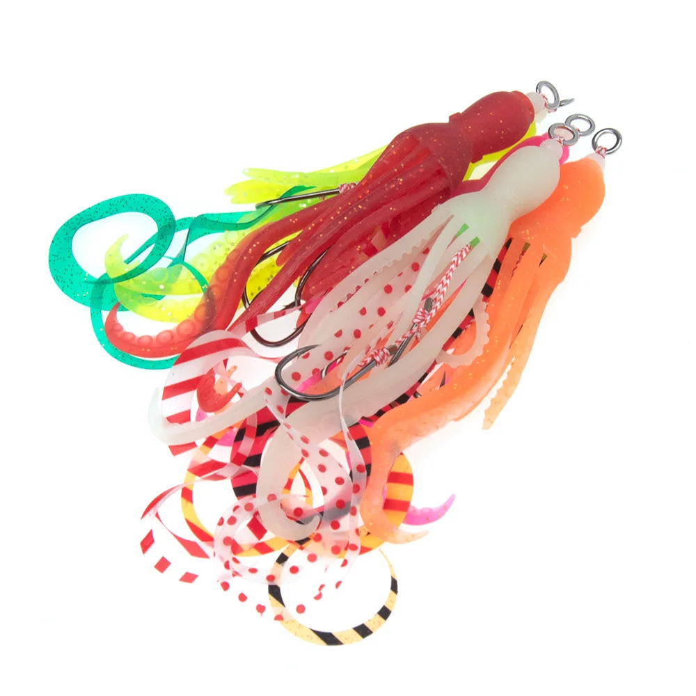 1 falda de calamar de silicona suave Lure13 # 15 # 17 # 19 #   Gancho de asistencia de Jigging lento, cebo luminoso de curricán, accesorios de pesca de mar de agua salada - imagen 4