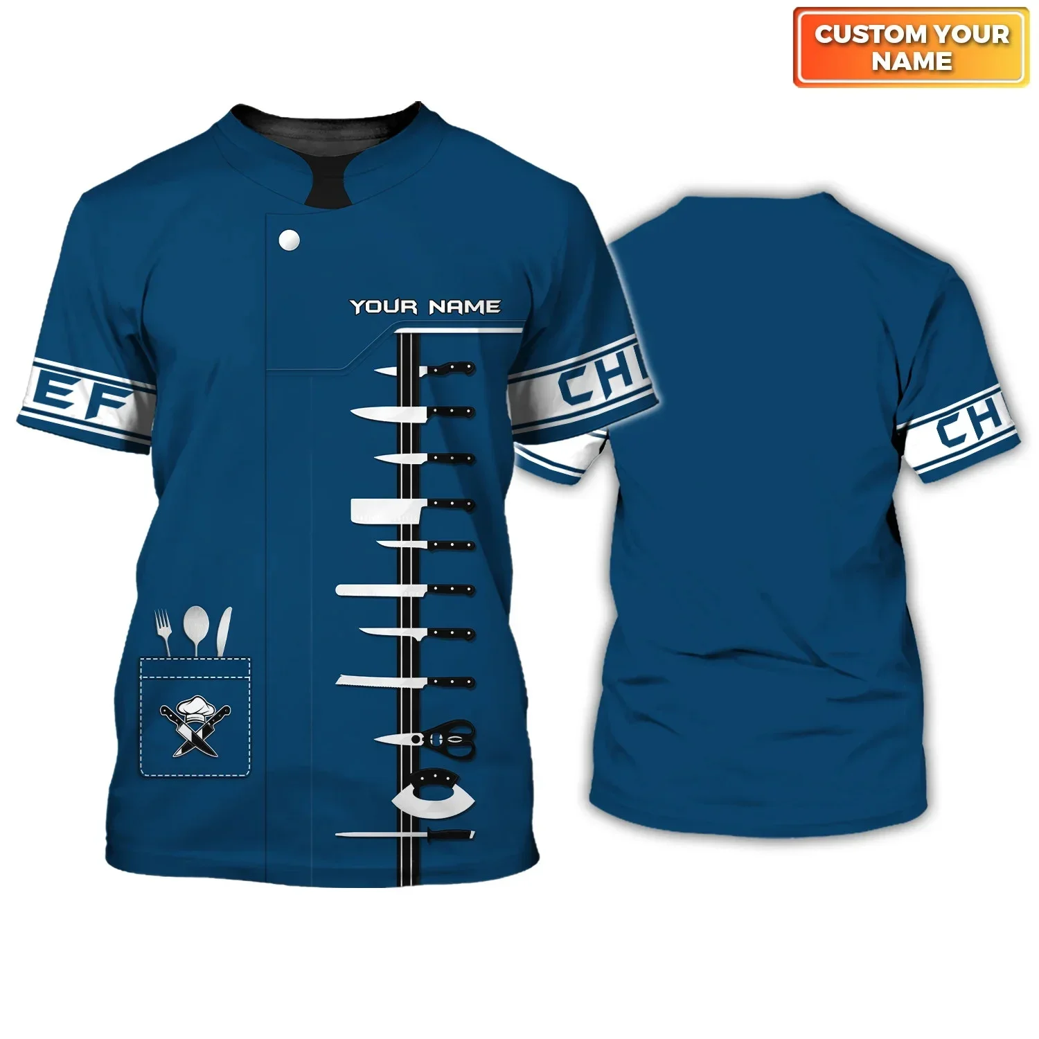 Camiseta con estampado de Chef con nombre personalizado en 3D para hombre, camiseta informal de calle Unisex de estilo veraniego [sin ropa de trabajo] TX283 - imagen 2