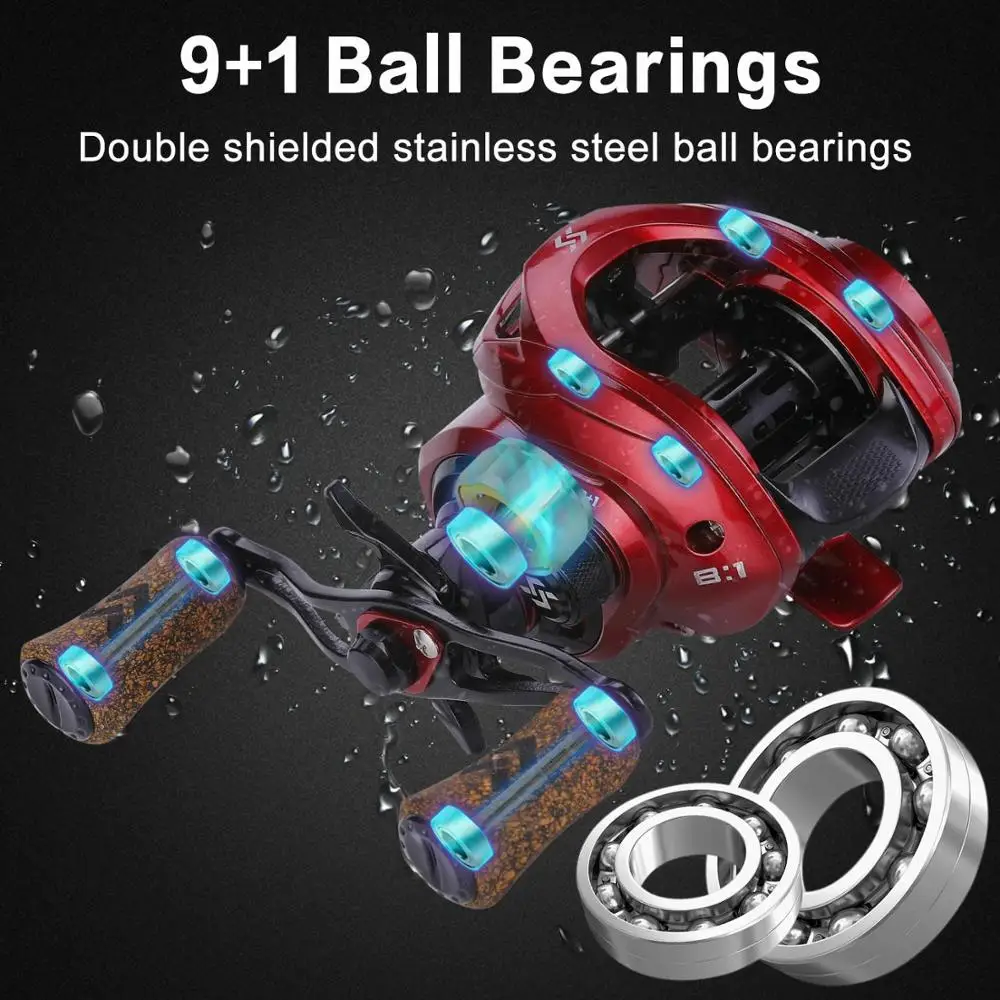 Sougayilang 8 :1 carrete de Baitcasting de alta velocidad 9 + 1BB 211g carrete de pesca de fundición para potencia máxima de arrastre 17,6LB aparejos de pesca de carpa - imagen 3