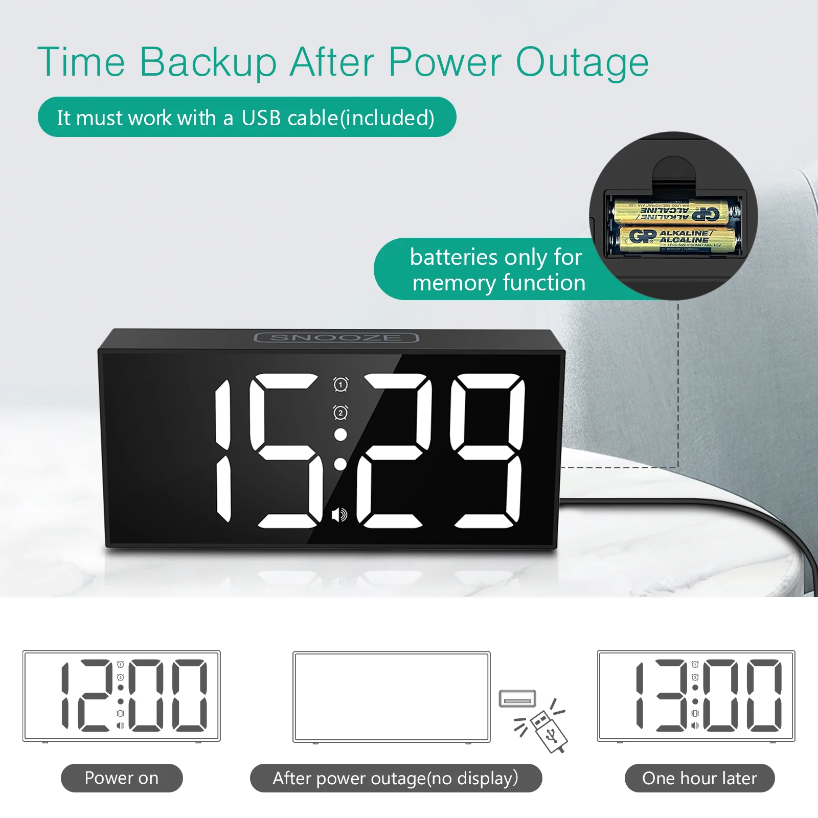 Despertador vibratorio ORIA – Agitador de cama y pantalla LED 7,5" - imagen 4