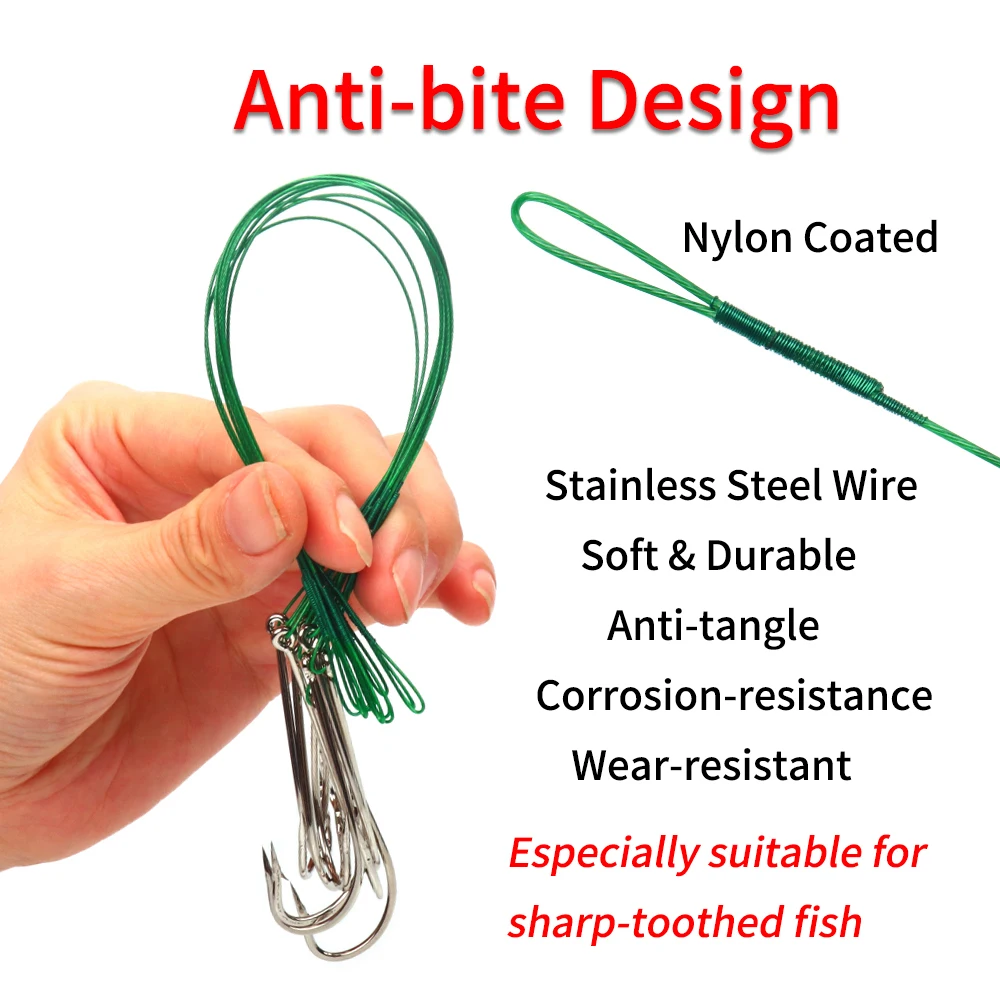 Lionriver-gancho de alambre de acero recubierto de nailon, anzuelo de alambre de pesca antimordedura, aparejos de pesca de agua salada, 10 unids/lote por paquete - imagen 3