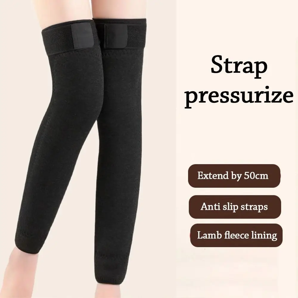 Rodilleras duraderas de terciopelo para invierno, mangas universales a prueba de viento para piernas, rodillera elástica gruesa, Unisex - imagen 4