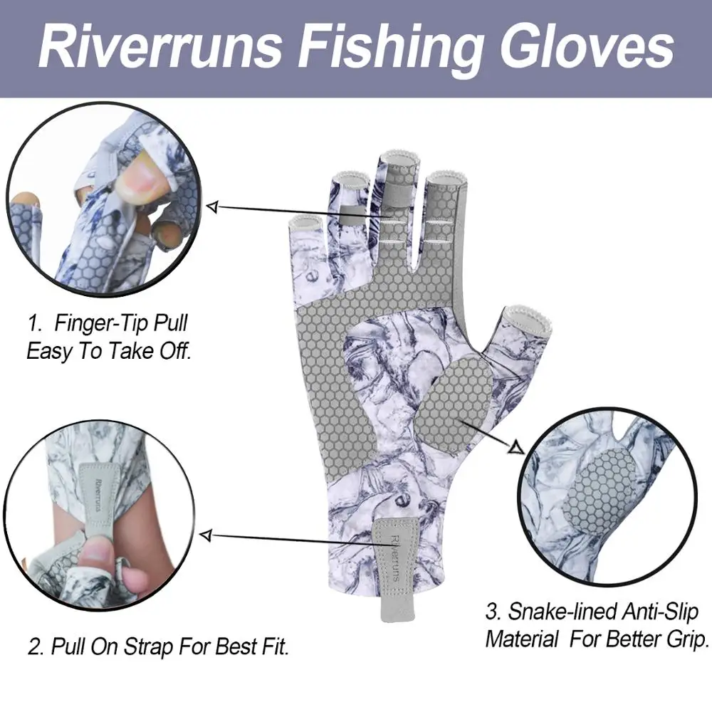 Riverruns guantes de pesca sin dedos para hombres y mujeres, equipo de pesca, canotaje, kayak, mujer, caza, senderismo, correr, ciclismo - imagen 3
