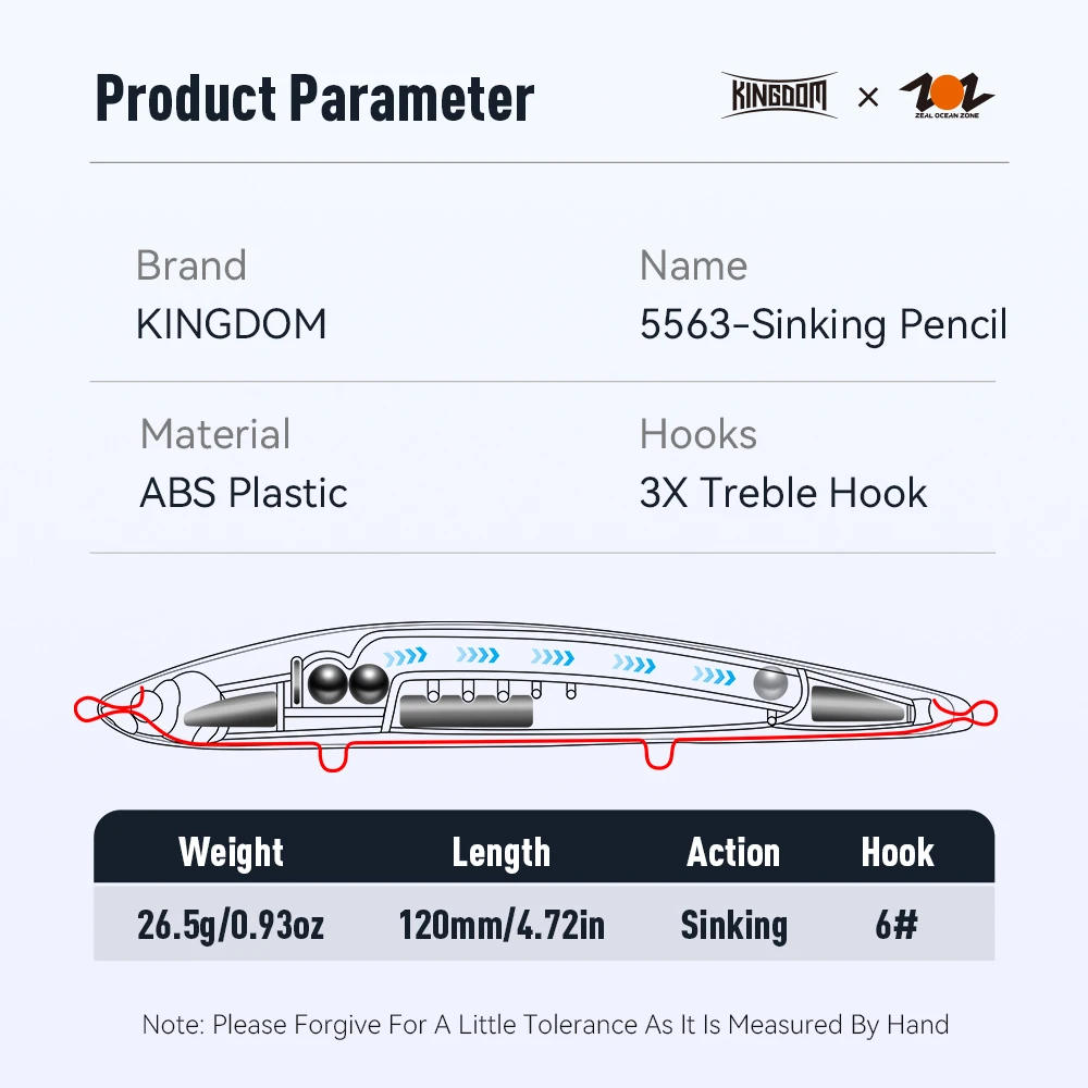 Kingdom-señuelo de pesca con lápiz que se hunde, 120mm, 26,5g, cebo Artificial de curricán de agua salada de fundición larga, Wobblers duros para Lucio de lubina - imagen 3