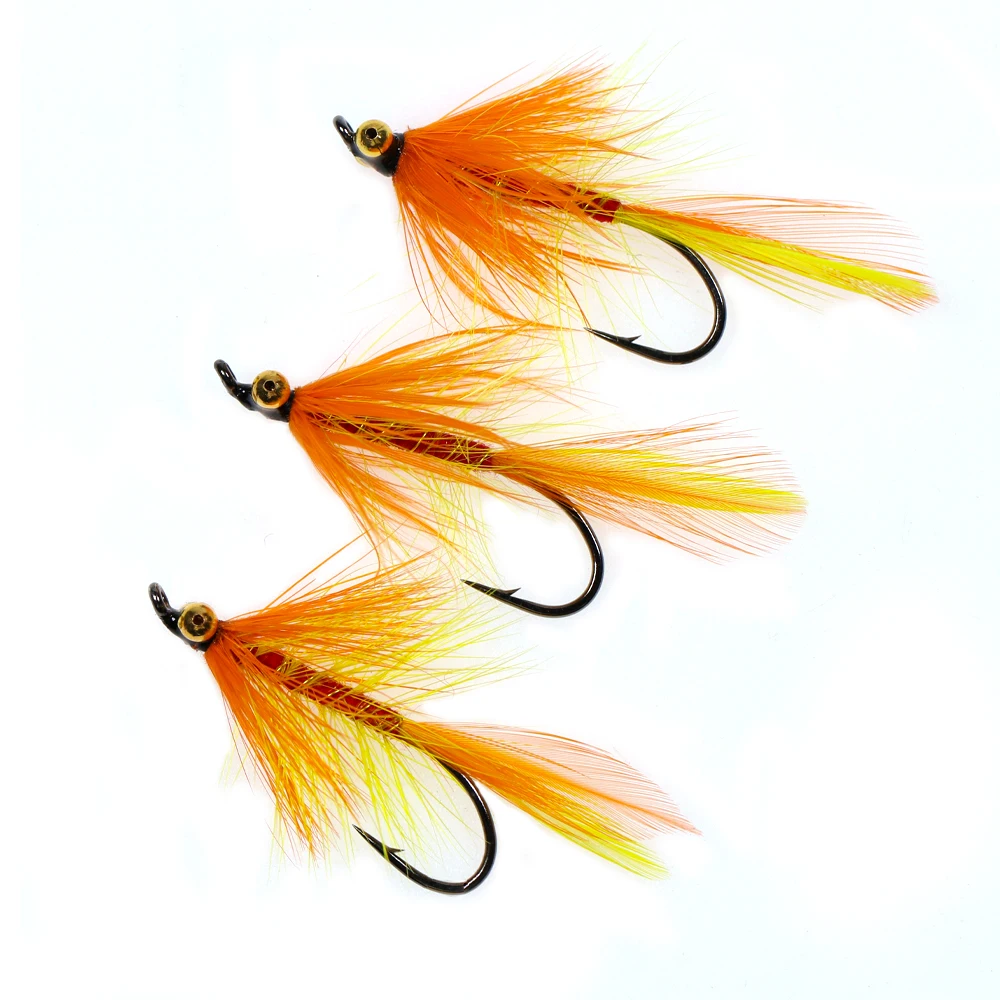 Wifreo-Cadena de cuentas de latón para pesca, Ojo de salmón, Cabeza de Acero, moscas húmedas, señuelos de trucha, OrangeColor, 6 piezas/8 piezas - imagen 4