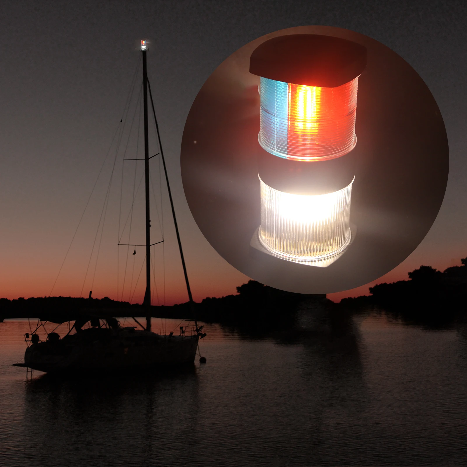 Luces de anclaje tricolor para barcos, luz de navegación, cabeza de mástil, luz marina multifuncional Led, puerto, estribo, popa, ancla en uno - imagen 4