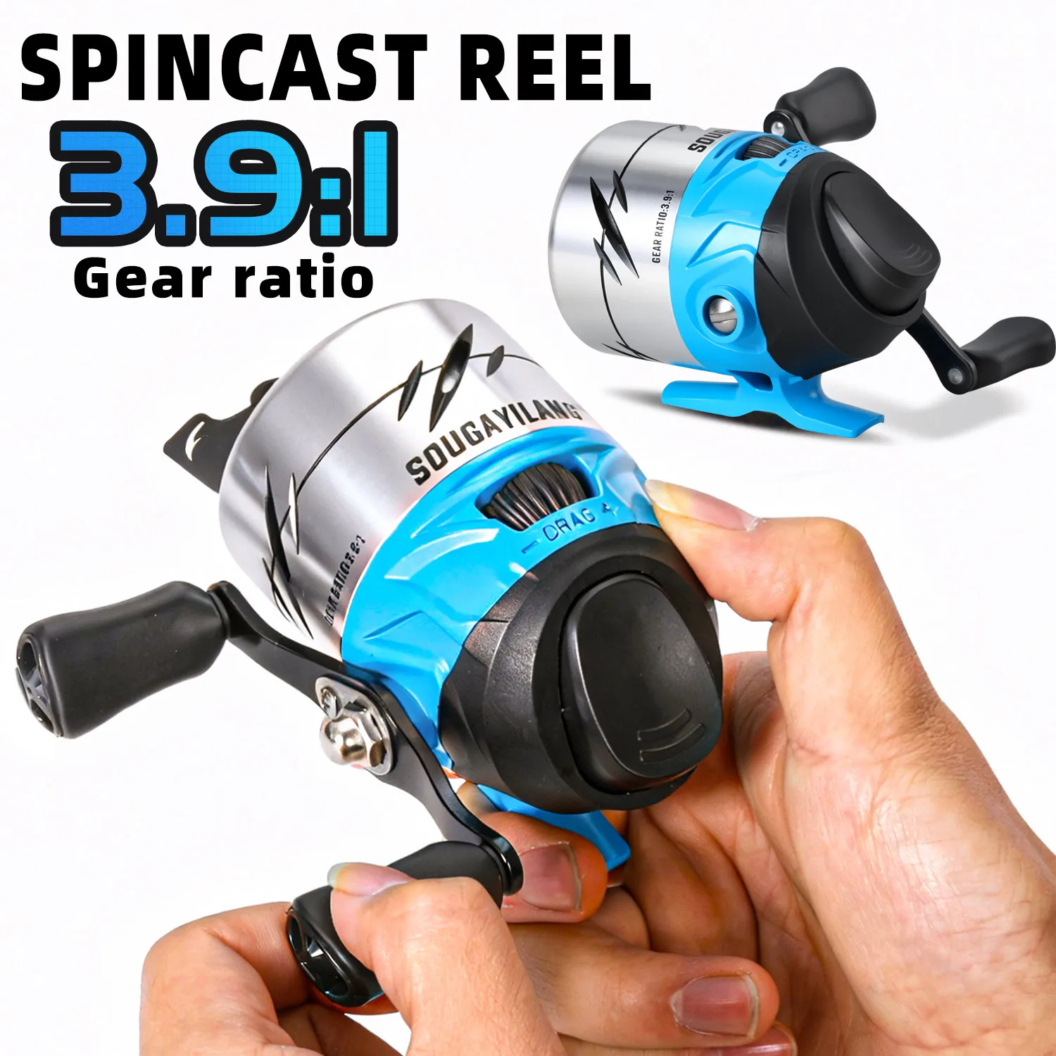 Carrete Spincast Sougayilang – Manivela intercambiable y línea nailon