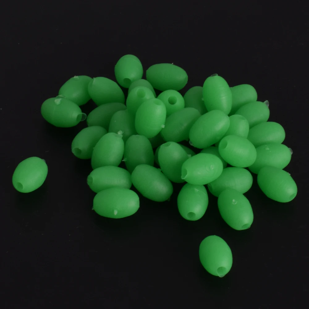 100 Uds cuentas de pesca ovaladas de goma suave luminosas cuentas de fregadero brillantes para aparejos de pesca con anzuelo triple aparejos de señuelo de pesca verde rojo - imagen 2