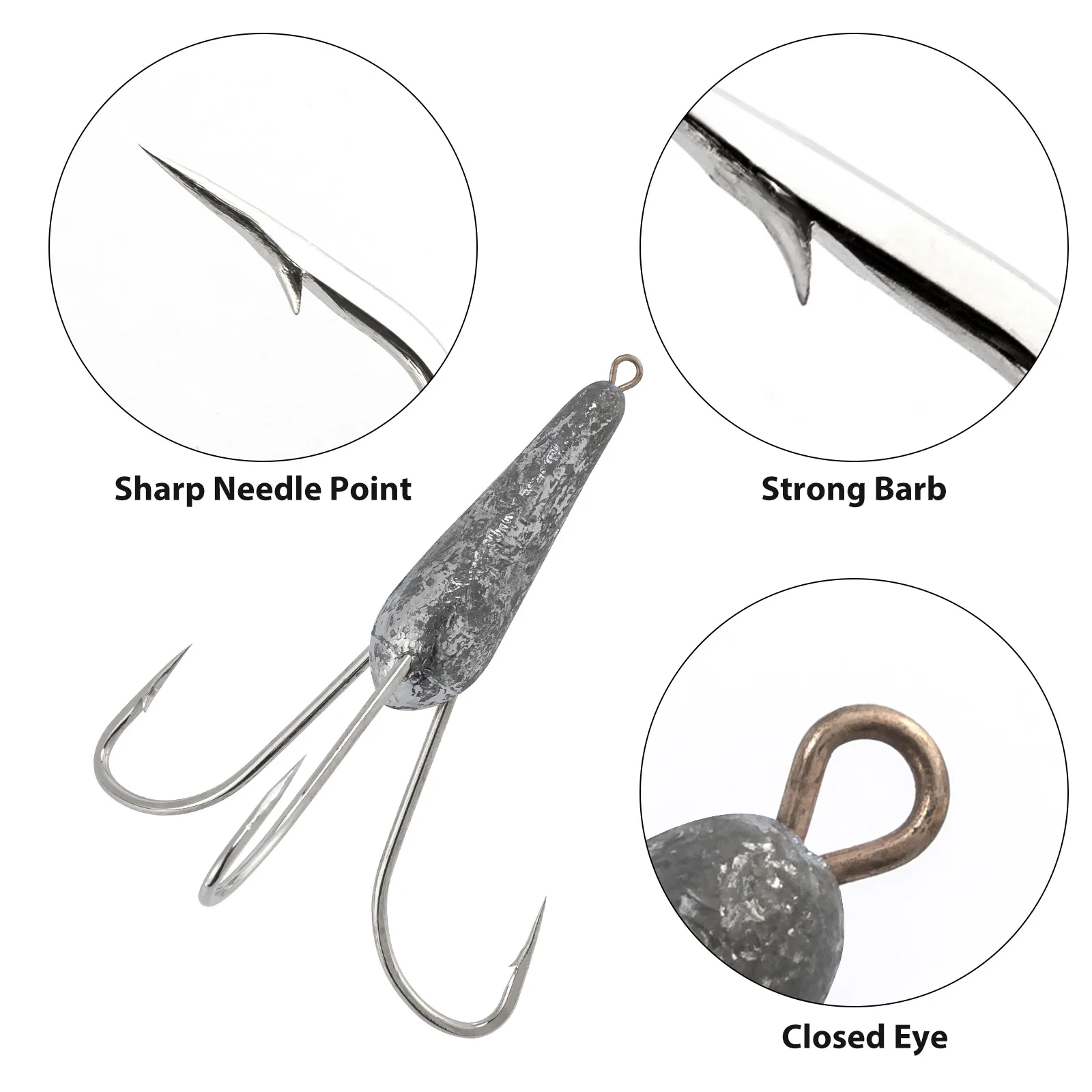 Anzuelos triples de pesca, pesas de plomo, plomos, púas de araña de agua salada, fundición afilada, Pesca de Mar, acero de alto carbono, halubut de atún, 5/10 Uds. - imagen 3