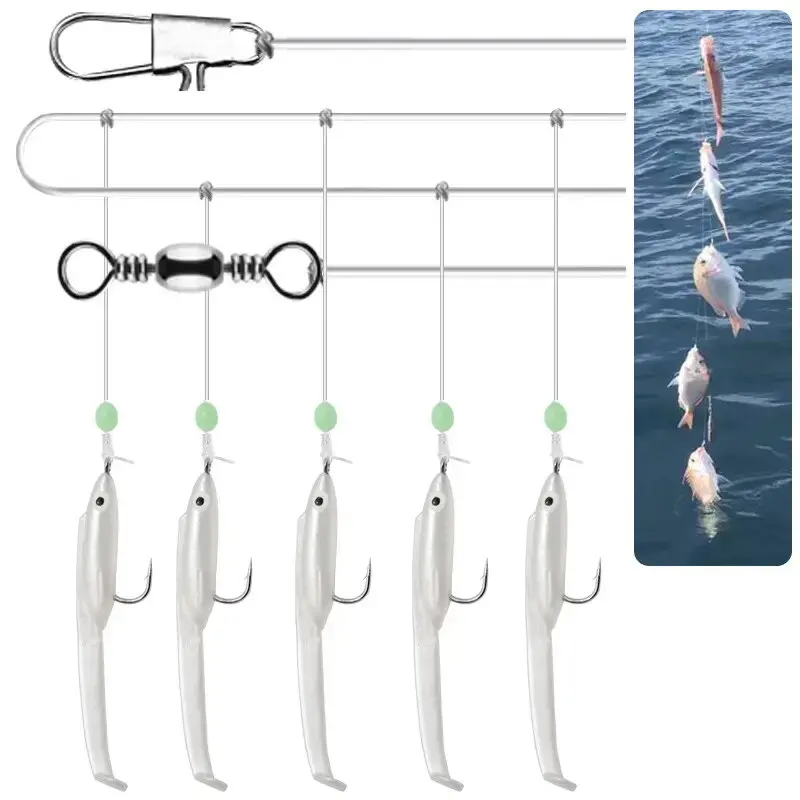 WEIHE 5 unids/set 1 #   Anguila señuelo suave Sabiki gancho océano pesca cuerda gancho Artificial Lucio Wobblers Swimbait aparejos - imagen 5