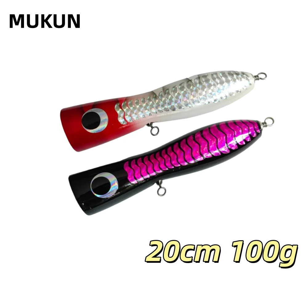 100g 200mm pesca dura de agua superior cebo Popper de madera hecho a mano Señuelos de pesca Popper de madera flotante de agua salada