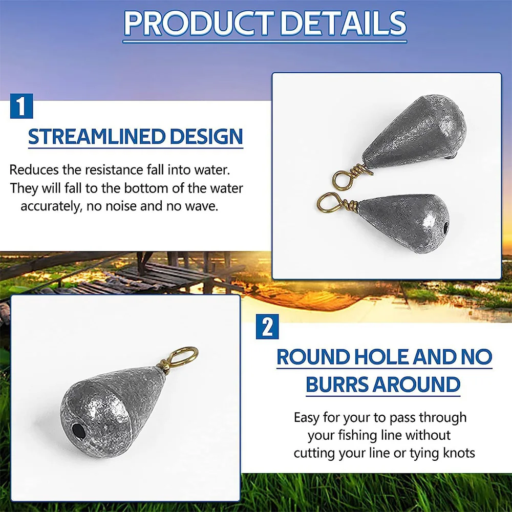 Plomos de peso de fundición de lubina, plomos de tiro de plomo, plomos de pesca de peso, accesorios de aparejos de pesca de Texas Rig, 25 unids/lote por caja - imagen 4