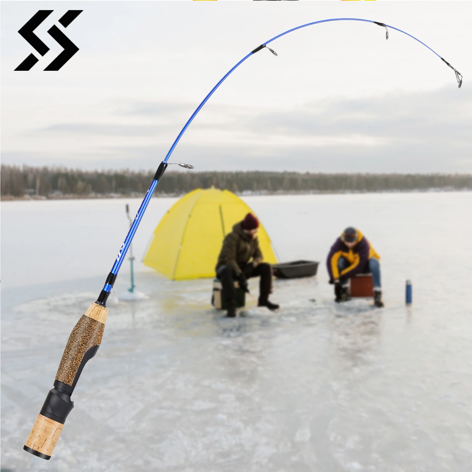 Caña de pescar en hielo Sougayilang, mango antideslizante de corcho, caña de pescar de carpa y camarones de río, 66cm, 71cm, Mini caña de pescar de invierno de 2 secciones