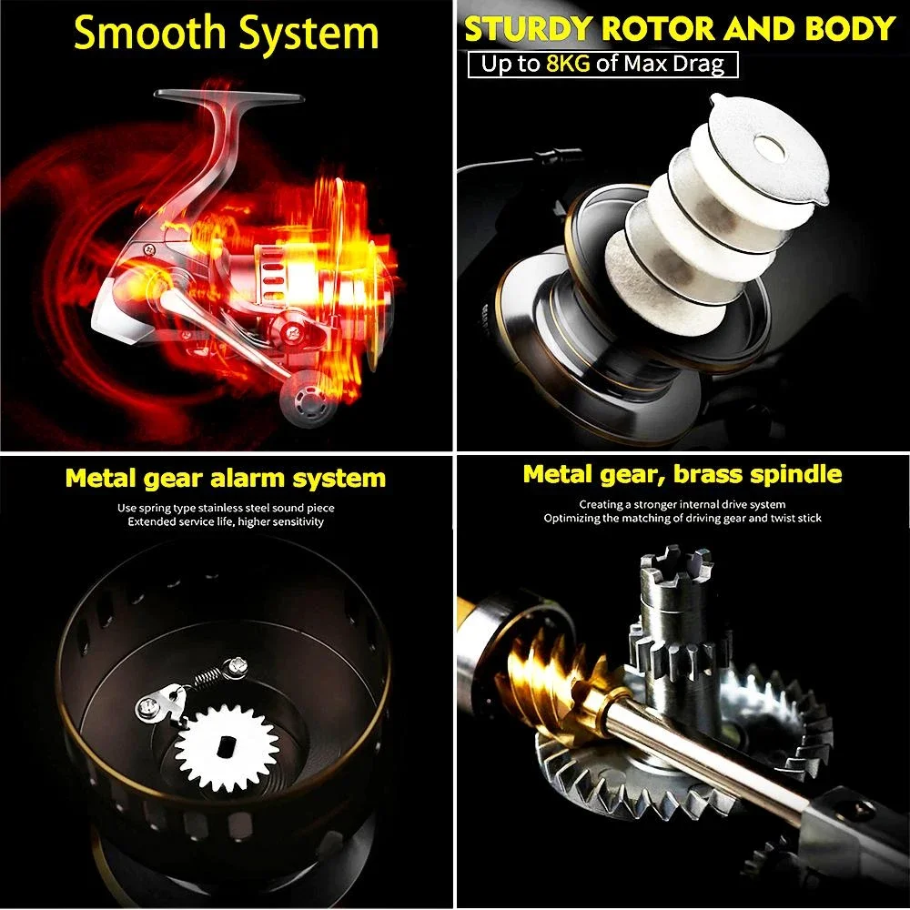 Carrete de pesca giratorio de alto rendimiento, serie 1000 ~ 7000, relación de engranaje 5,2: 1, arrastre máximo de 8KG, carrete de Metal CNC para agua dulce y salada - imagen 4