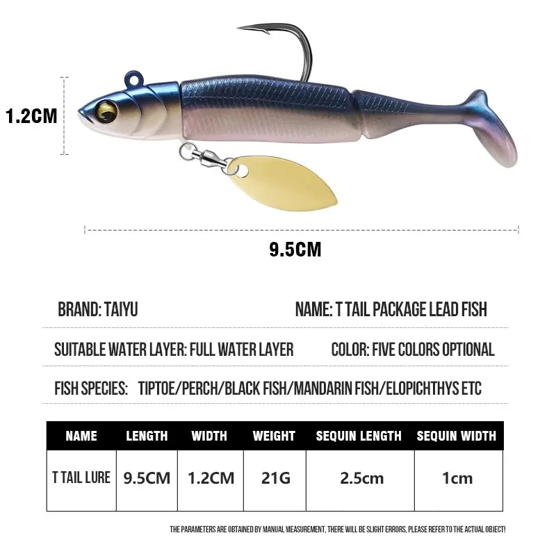 TAIYU Jig Head-señuelos de pesca blandos, 21g, cola en T, señuelo de silicona, Wobblers, cuchara giratoria de Metal, cebo para Lucio, trucha, lubina, aparejos de pesca - imagen 2
