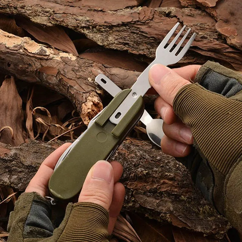 Vajilla plegable para acampar, cuchillo, tenedor, cuchara, combinación de vajilla portátil para exteriores, vajilla plegable multifuncional - imagen 3