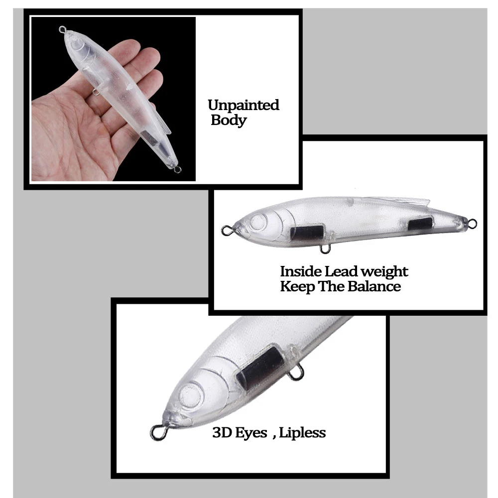 Chan'sHuang-Cebo en blanco sin pintar, 5 piezas, 140mm, 64,5g, lápiz de juego grande silencioso, señuelo de pesca Artificial hecho a mano - imagen 5