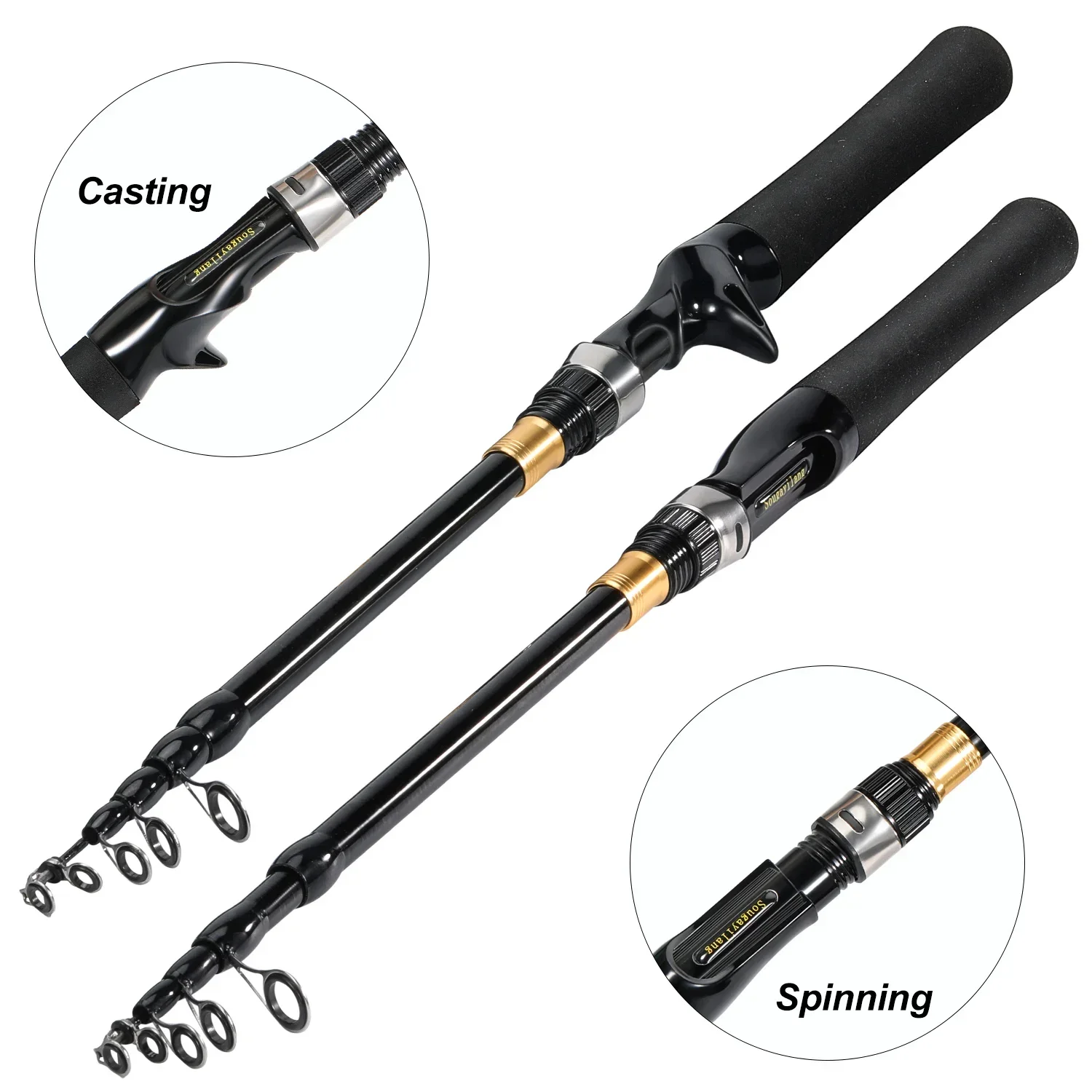 Cañas de fundición Sougayilang, caña de pescar con señuelo, telescópica giratoria, 15g-25g, mango de madera, aparejos de pesca de fundición de carbono, peso ligero - imagen 5