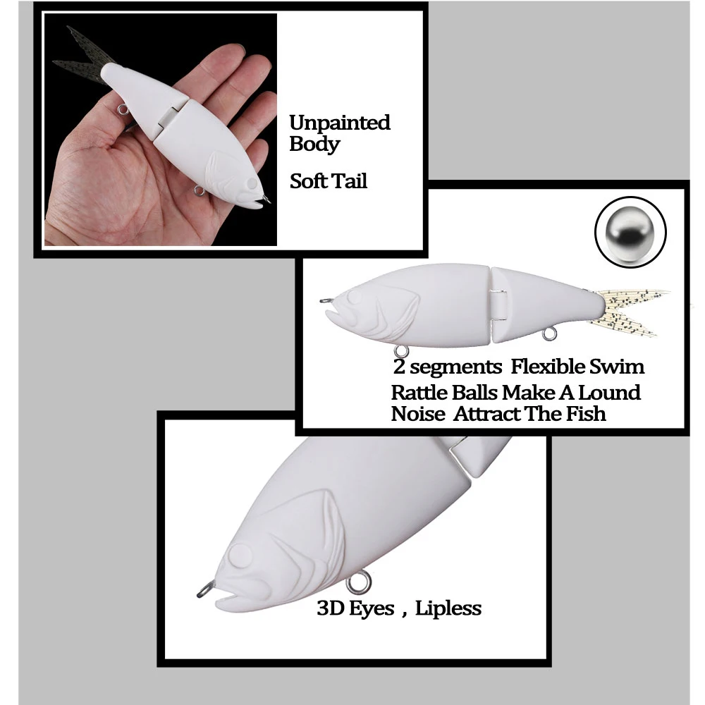 Chan'sHuang-Cebo en blanco sin pintar, 3 piezas, 15,5 cm, 36g, sonajero flotante, cola suave, cebo dorado, Swimbait, señuelo de pesca Artificial hecho a mano - imagen 4