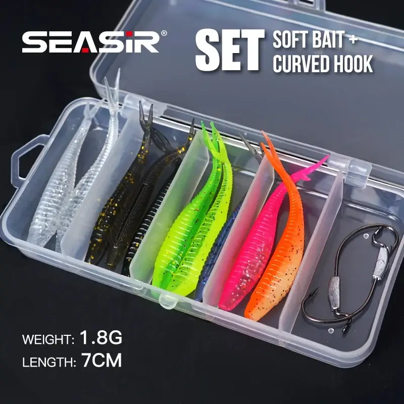 Seansir – Pack Señuelos de Vinilo para Pesca con Anzuelo Curvo