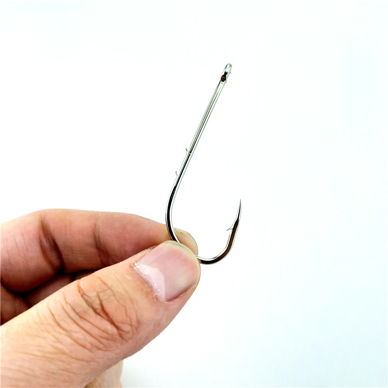 50 unids/lote anzuelos de acero rico en carbono vástago largo doble soporte para cebo anzuelos de pesca con púas para playa y cebo de pesca viva - imagen 4