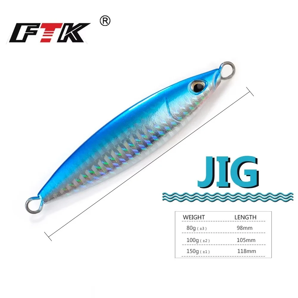 FTK 80g 100g 150g Señuelos de plantilla de metal Señuelos de pesca de aguas profundas Ojos 3D Jigging lento Cebo artificial duro - imagen 3