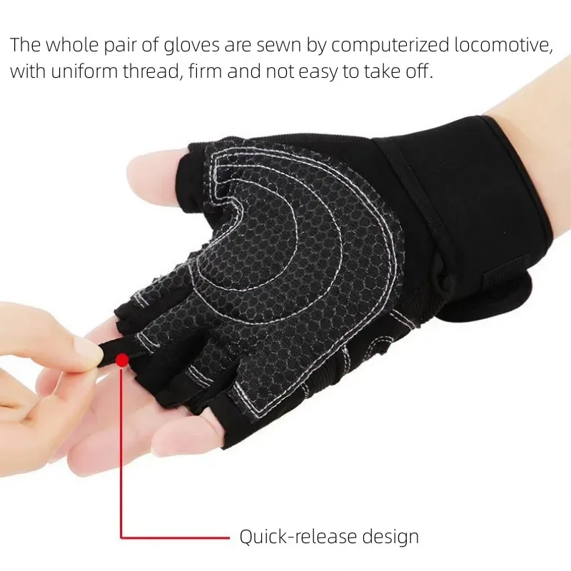 Guantes tácticos de medio dedo con soporte para muñeca, protección antideslizante para callos, para ciclismo, pesca, gimnasio, entrenamiento con mancuernas - imagen 2