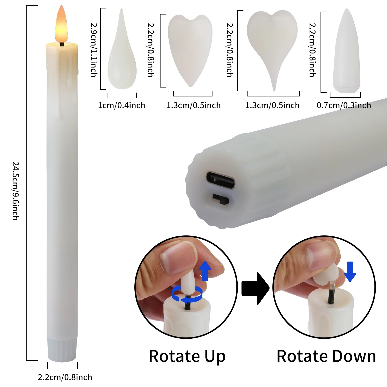 Velas cónicas recargables con control remoto y 24 Uds., cabezal de lámpara de plástico parpadeante, sin llama, cera de goteo, candelabros para ventana, decoración del hogar - imagen 4