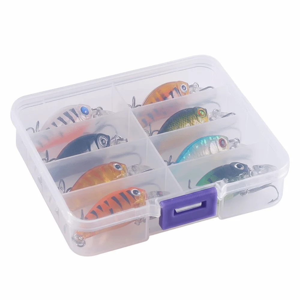 8pcs/box 3D Fish Eyes Artificial Fishing Bait with Box Crank Hook Fishing Lures Kit Colorful Realistic Fishing Crank Bait - imagen 5