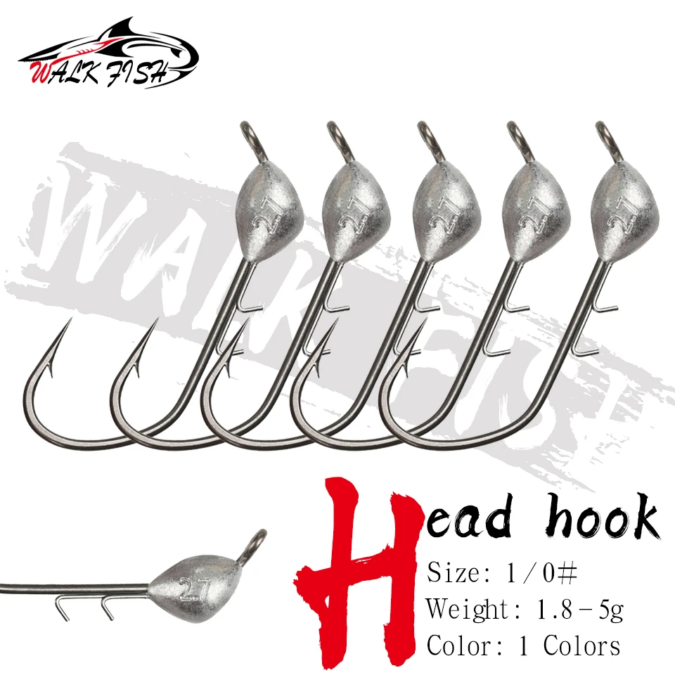 Anzuelos Jig Head reforzados WALK FISH Black Pit – Vástago largo
