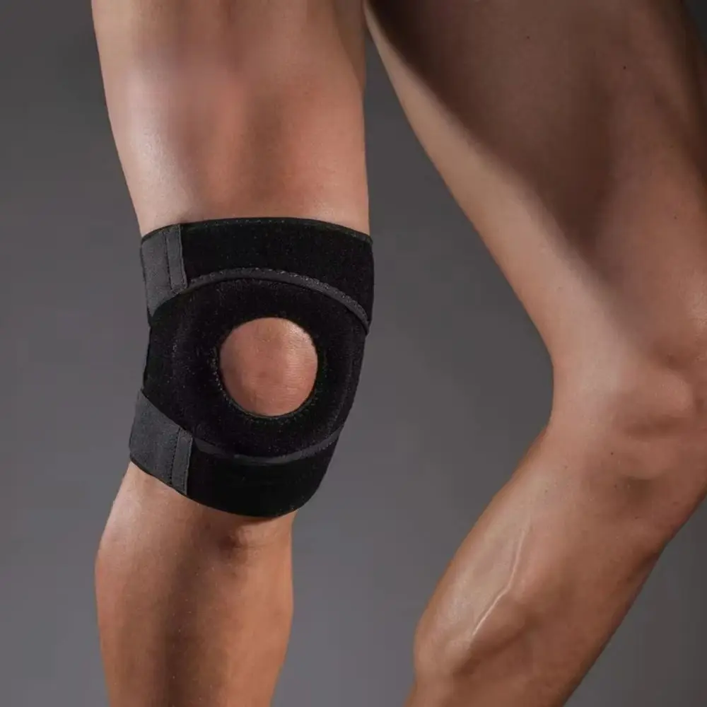 1 par de ligamentos 4 rodilleras deportivas con resorte, Protector de pierna ajustable elástico, rodilleras de seguridad transpirables para Fitness para hombres - imagen 2