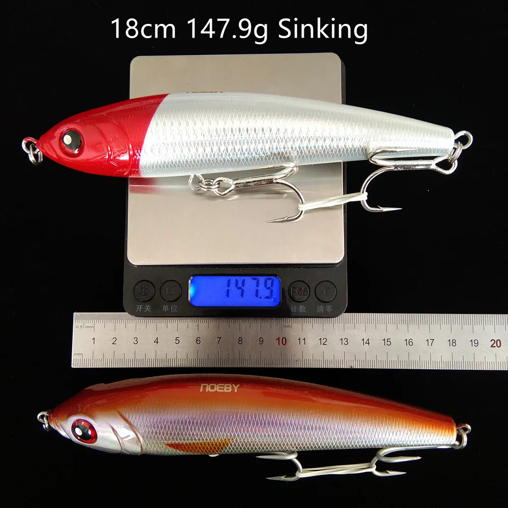 NOEBY-señuelo de pesca de lápiz que se hunde 3 piezas, cebos duros artificiales Wobblers de 145g para pesca de curricán de lubina - imagen 4