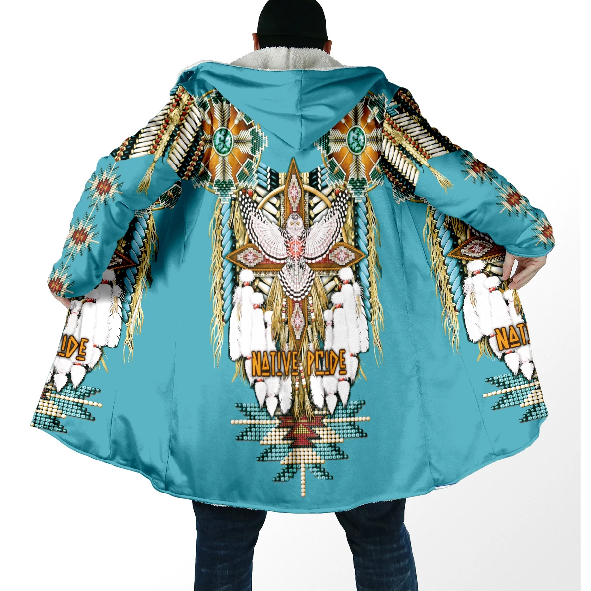 Capa de moda de invierno para hombre, capa con capucha de lana gruesa con estampado de animales de lobo nativo, capa cálida informal Unisex DP84 - imagen 3