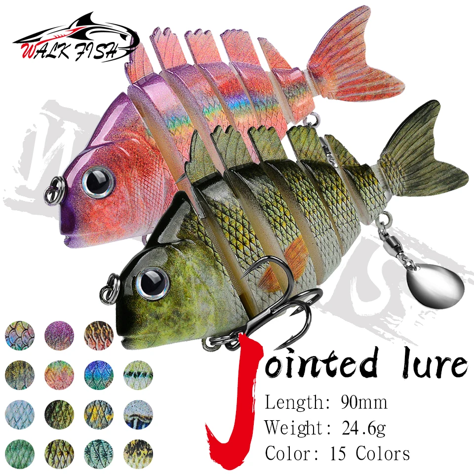 WALK FISH 1 Uds nuevas Señuelos de pesca 9cm/24,6g para lubina trucha cebos de natación multiarticulados señuelos de natación lento con lentejuelas intermitentes
