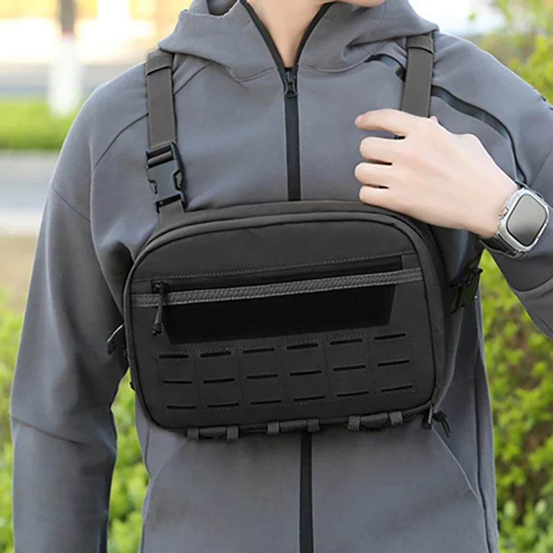 Chaleco de pesca táctico, bolsa de pecho, riñonera grande con múltiples bolsillos, bolsa de aparejo para deportes al aire libre, Camping, senderismo, caza, riñonera - imagen 3