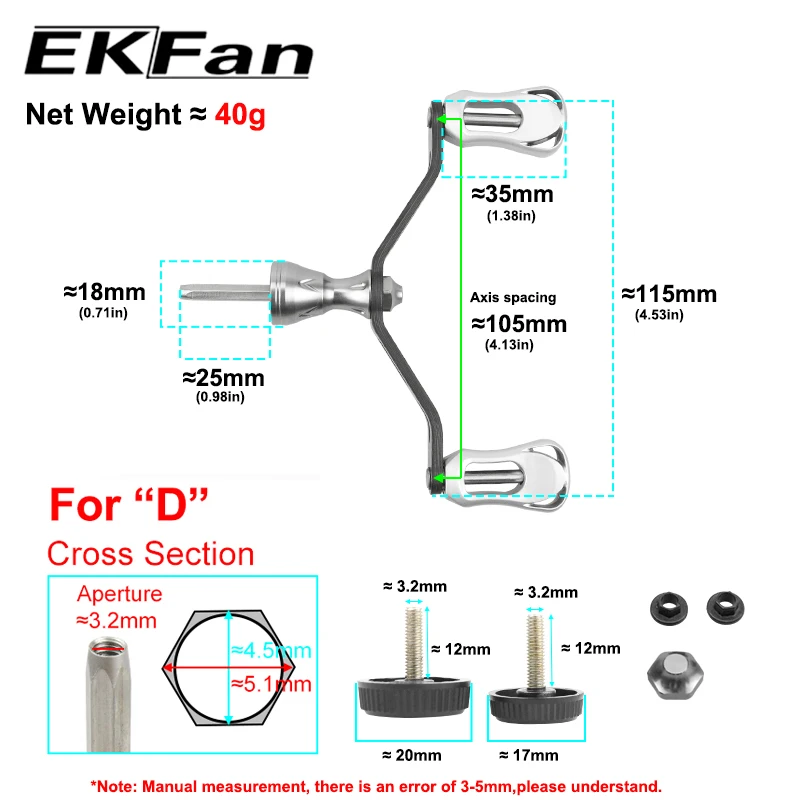 EKFan-perillas de mango de carbono para carrete giratorio Dawa, piezas de bricolaje, 6 lados, 115MM, 40G, nuevo - imagen 5