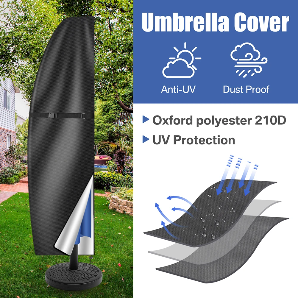 Parasol impermeable de tela Oxford para exteriores, cubierta para sombrilla para jardín, resistente a la intemperie, sombrilla voladiza para Patio, cubierta para lluvia con varilla de empuje - imagen 3