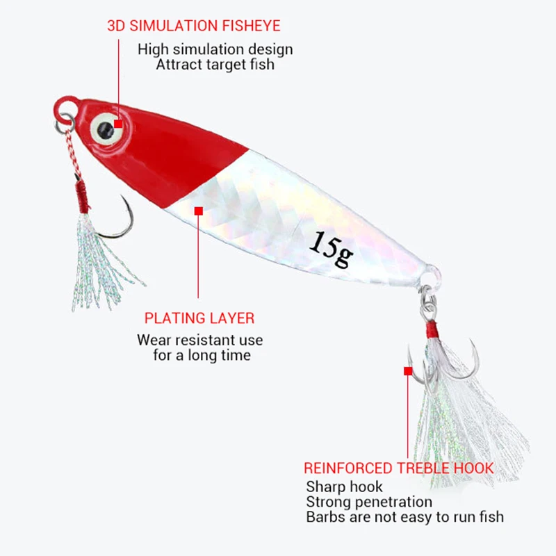 Señuelos de Pesca duros de plomo, cebo falso de Metal para agua dulce y salada, aparejos de pesca con anzuelo, 7g, 10g, 15g, 20g, 30g - imagen 2