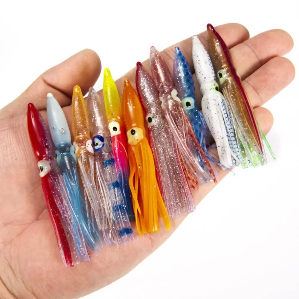 Señuelo Artificial de silicona suave para pesca de agua salada, señuelo de falda de calamar de PVC, cebo de pulpo, cola larga, 8cm, 2,1g, Color aleatorio, 20 piezas - imagen 4